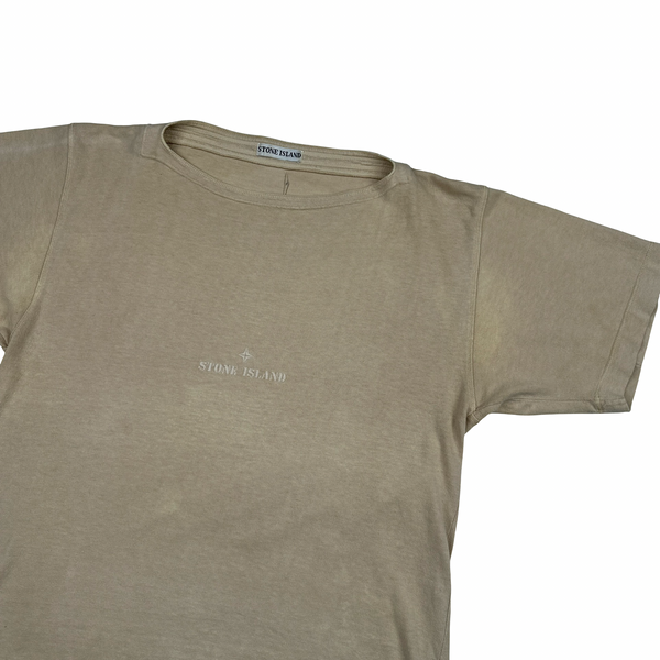 Stone Island 90's Vintage Tan Cotton Spellout Vintage T Shirt - Small