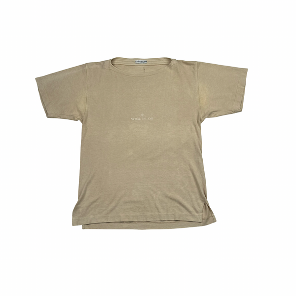 Stone Island 90's Vintage Tan Cotton Spellout Vintage T Shirt - Small