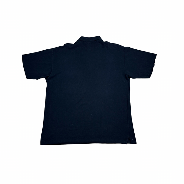 Stone Island Marina 90's Navy Blue Zipped Collar Cotton Spellout Polo T Shirt - XL