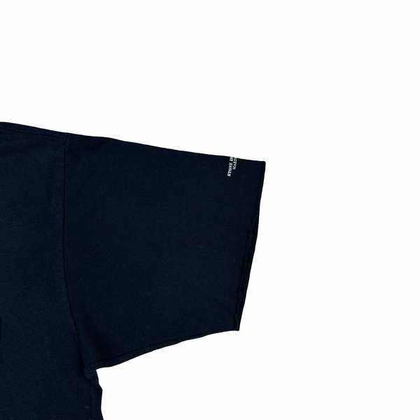 Stone Island Marina 90's Navy Blue Zipped Collar Cotton Spellout Polo T Shirt - XL