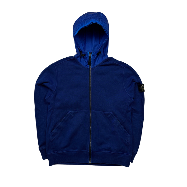 Stone Island Waffle Knit Two Tone Blue Hoodie - XL