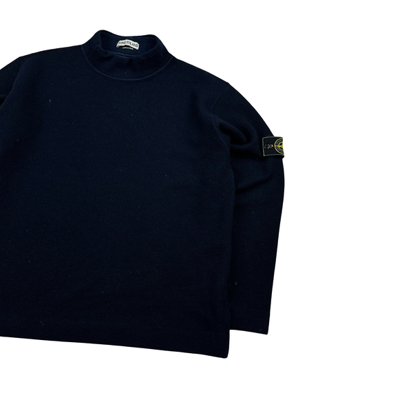 Stone Island Vintage Green Edge 1998 Navy Mock Neck Jumper - Large