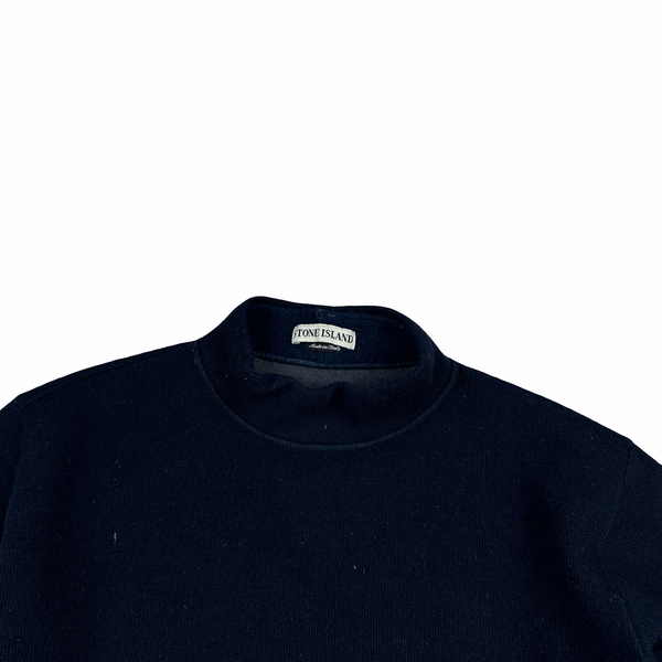 Stone Island Vintage Green Edge 1998 Navy Mock Neck Jumper - Large