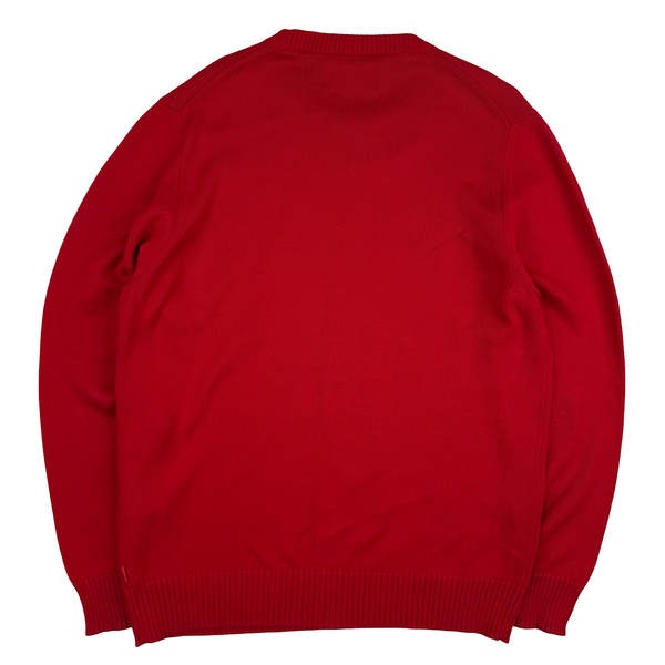 Stone Island x Supreme Red Thick Cotton Reflective Spellout Knit Jumper - Large