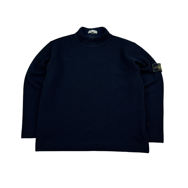 Stone Island Vintage Green Edge 1998 Navy Mock Neck Jumper - Large