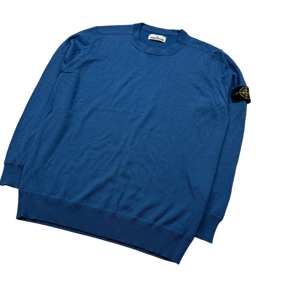 Stone Island 2020 Blue Merino Wool Crewneck Jumper - XXL