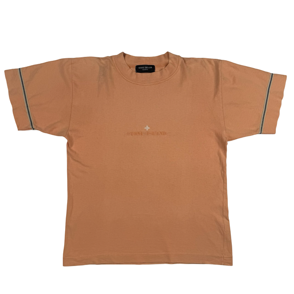 Stone Island 80's Vintage Spellout Peach Cotton T Shirt - Small