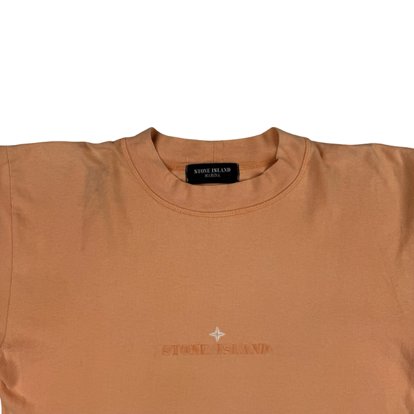 Stone Island 80's Vintage Spellout Peach Cotton T Shirt - Small