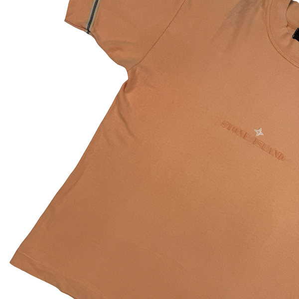 Stone Island 80's Vintage Spellout Peach Cotton T Shirt - Small