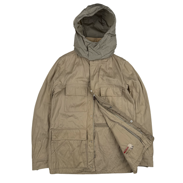 Prada Beige Tela Steel Cotton Red Tab Jacket - Medium
