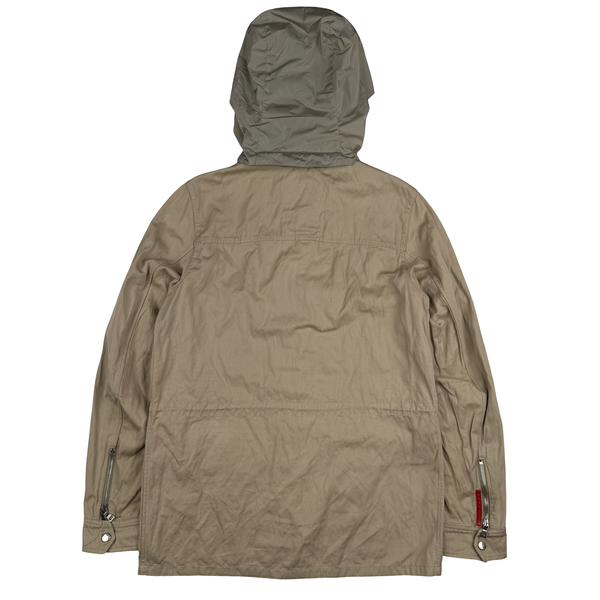 Prada Beige Tela Steel Cotton Red Tab Jacket - Medium