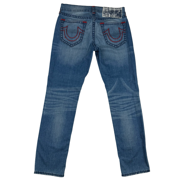 True Religion Relaxed Slim Contrast Stitch Horseshoe Denim Jeans - 34" (Large)