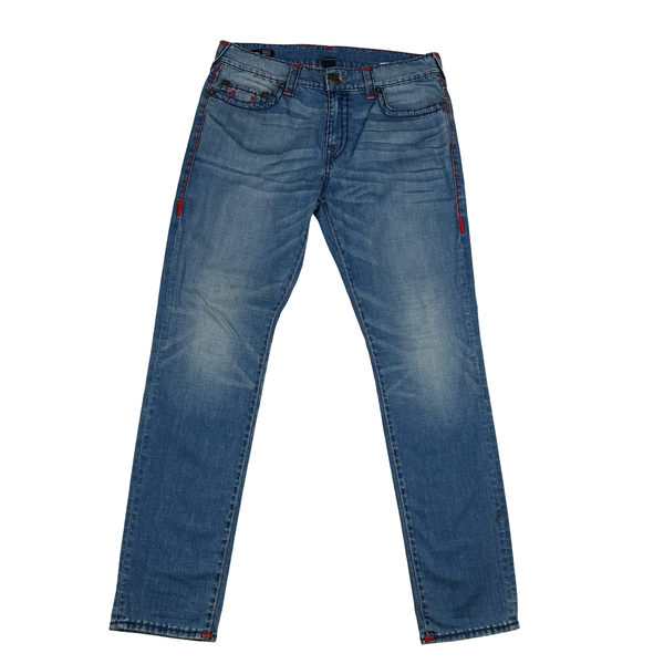 True Religion Relaxed Slim Contrast Stitch Horseshoe Denim Jeans - 34" (Large)