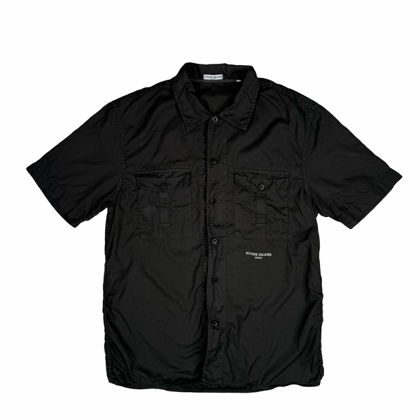 Stone Island Vintage 2004 Black Cotton Spellout Short Sleeve Shirt - Large
