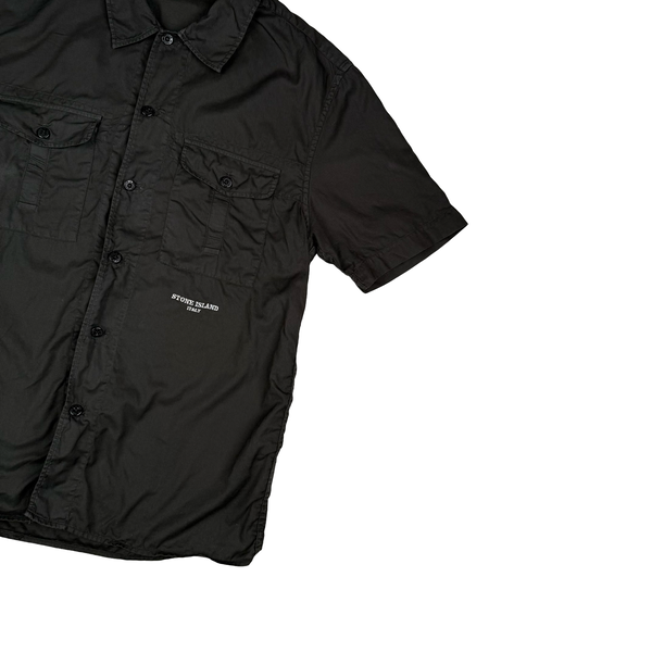 Stone Island Vintage 2004 Black Cotton Spellout Short Sleeve Shirt - Large