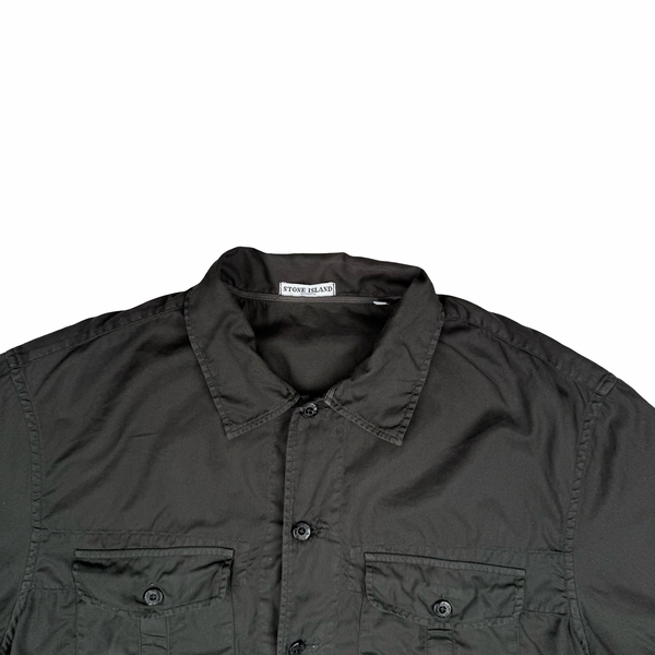 Stone Island Vintage 2004 Black Cotton Spellout Short Sleeve Shirt - Large