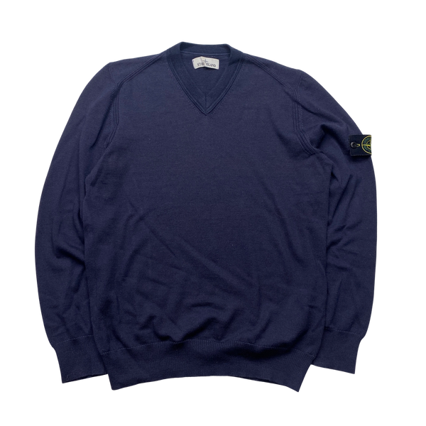 Stone Island Purple V Neck Wool Jumper Medium