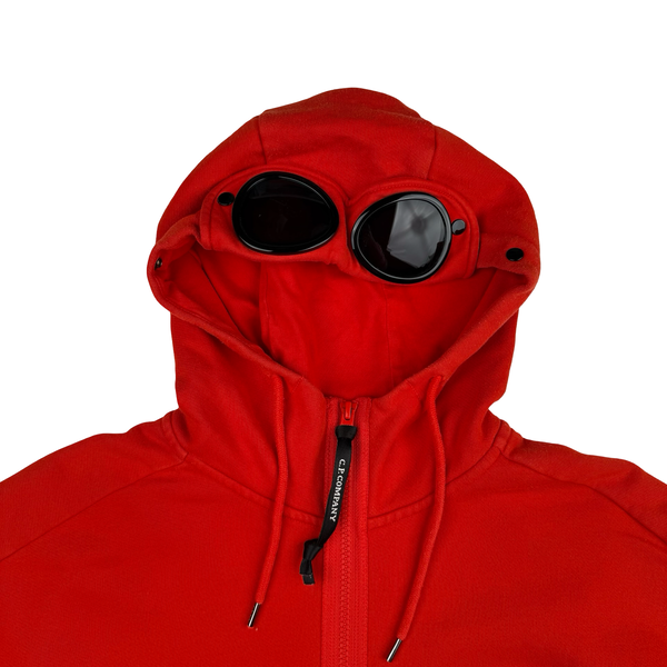 CP Company Red Cotton Full Zip Goggle Hoodie - Medium