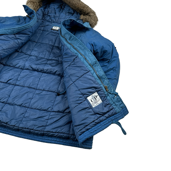 CP Company Vintage 90's Blue Fur Hood Junior Zipped Jacket - Small