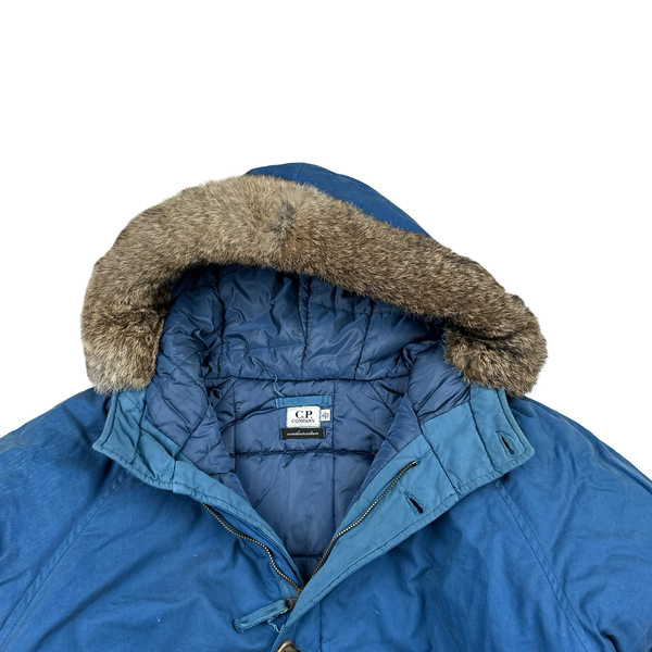 CP Company Vintage 90's Blue Fur Hood Junior Zipped Jacket - Small