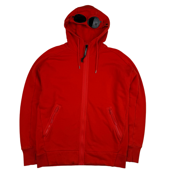 CP Company Red Cotton Full Zip Goggle Hoodie - Medium