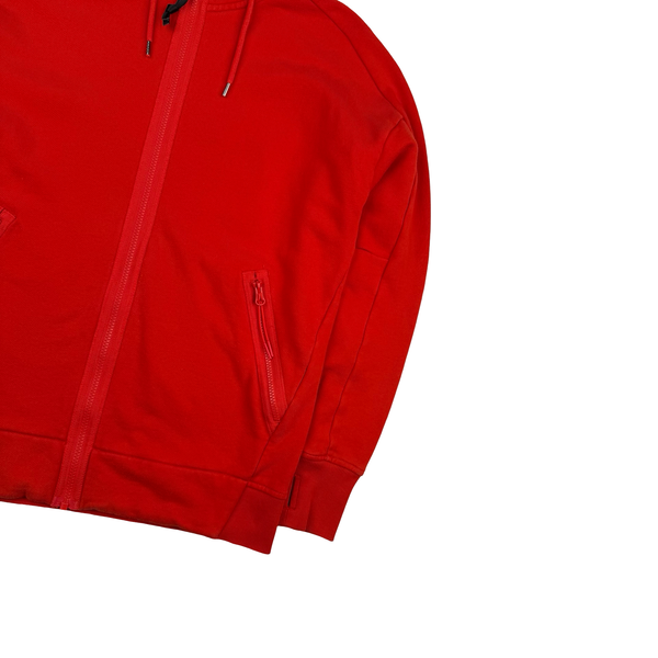 CP Company Red Cotton Full Zip Goggle Hoodie - Medium