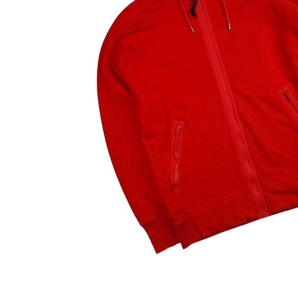 CP Company Red Cotton Full Zip Goggle Hoodie - Medium