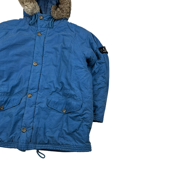 CP Company Vintage 90's Blue Fur Hood Junior Zipped Jacket - Small