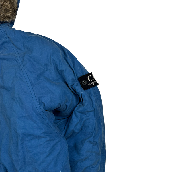 CP Company Vintage 90's Blue Fur Hood Junior Zipped Jacket - Small