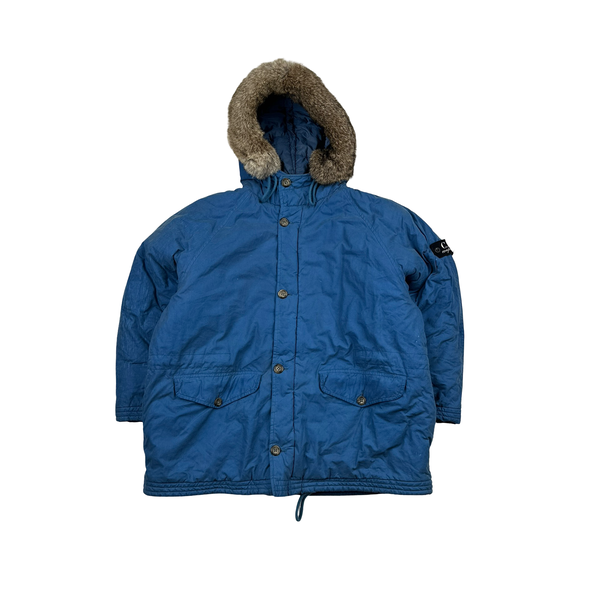 CP Company Vintage 90's Blue Fur Hood Junior Zipped Jacket - Small