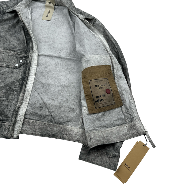 Ten C Grey Marble Multi Pocket Mid Layer Zipped Overshirt Jacket - XL