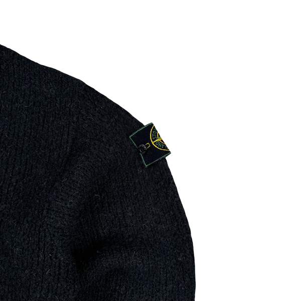 Stone Island 1998 Grey Low Neck Green Edge Knitted Wool Jumper - Large