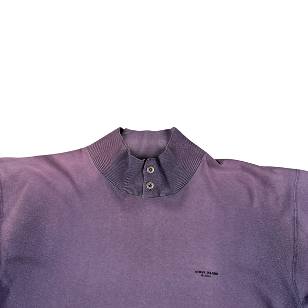 Stone Island 80's Marina Spellout Vintage Purple Cotton Polo Shirt - Large
