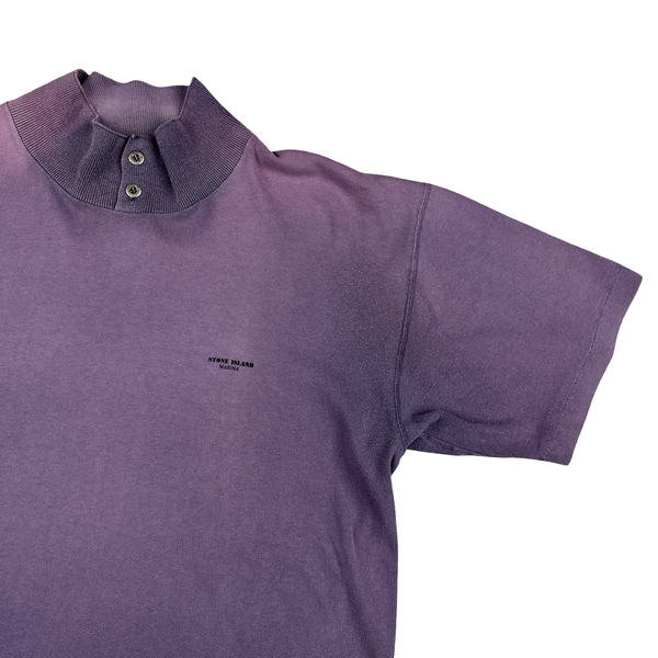 Stone Island 80's Marina Spellout Vintage Purple Cotton Polo Shirt - Large