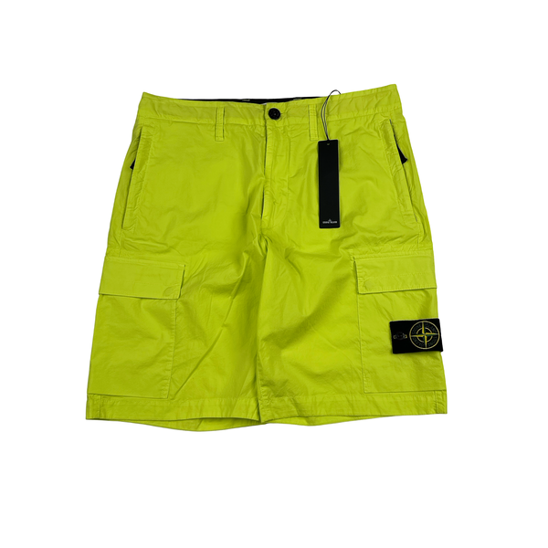 Stone Island 2016 Neon Yellow Cotton Cargo Shorts - 31"