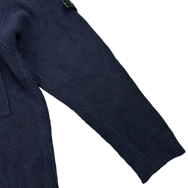 Stone Island Green Edge Navy Cotton Knit Zip Neck Jumper