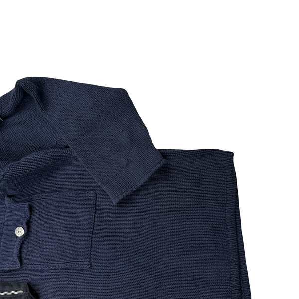 Stone Island Green Edge Navy Cotton Knit Zip Neck Jumper