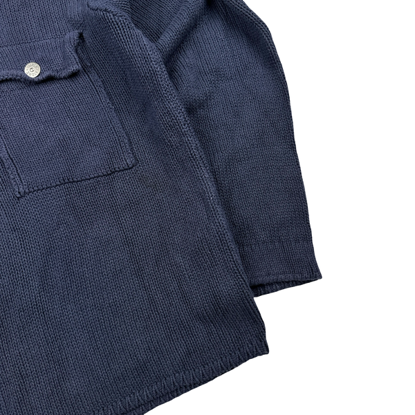 Stone Island Green Edge Navy Cotton Knit Zip Neck Jumper
