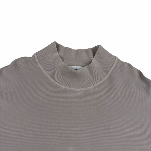 Stone Island Light Taupe Mock Neck Ribbed Cotton Pullover - Medium