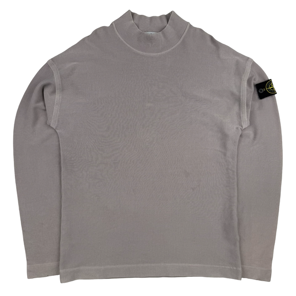 Stone Island Light Taupe Mock Neck Ribbed Cotton Pullover - Medium