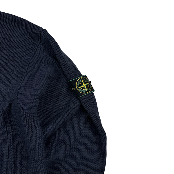 Stone Island Green Edge Navy Cotton Knit Zip Neck Jumper