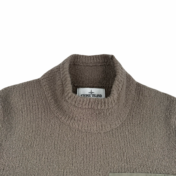 Stone Island 2018 Brown Soft Chenille Wool Blend Mock Neck Jumper - Small