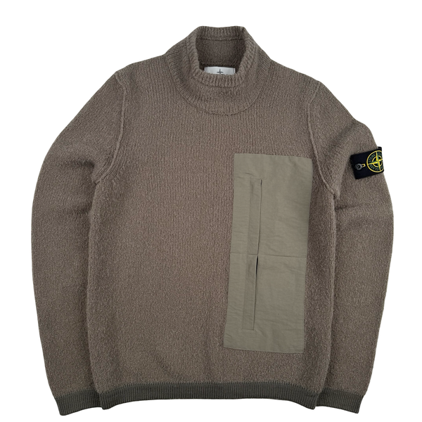 Stone Island 2018 Brown Soft Chenille Wool Blend Mock Neck Jumper - Small