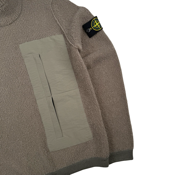 Stone Island 2018 Brown Soft Chenille Wool Blend Mock Neck Jumper - Small