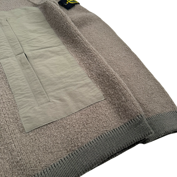 Stone Island 2018 Brown Soft Chenille Wool Blend Mock Neck Jumper - Small