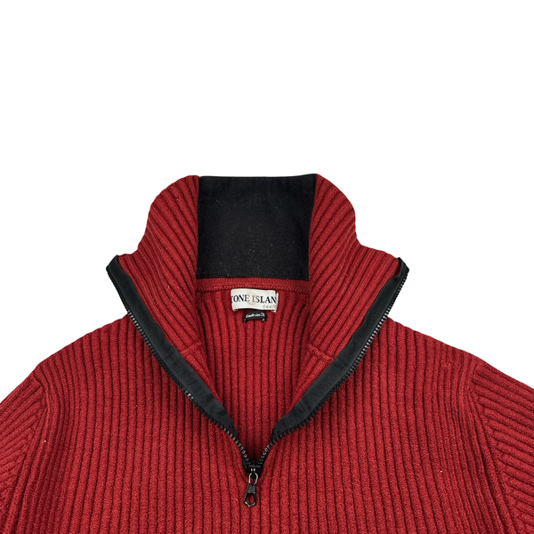 Stone Island AW/2001 Thick Wool Knit Quarter Zip Jumper - Small