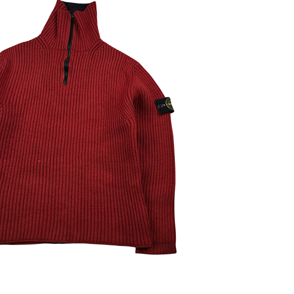 Stone Island AW/2001 Thick Wool Knit Quarter Zip Jumper - Small
