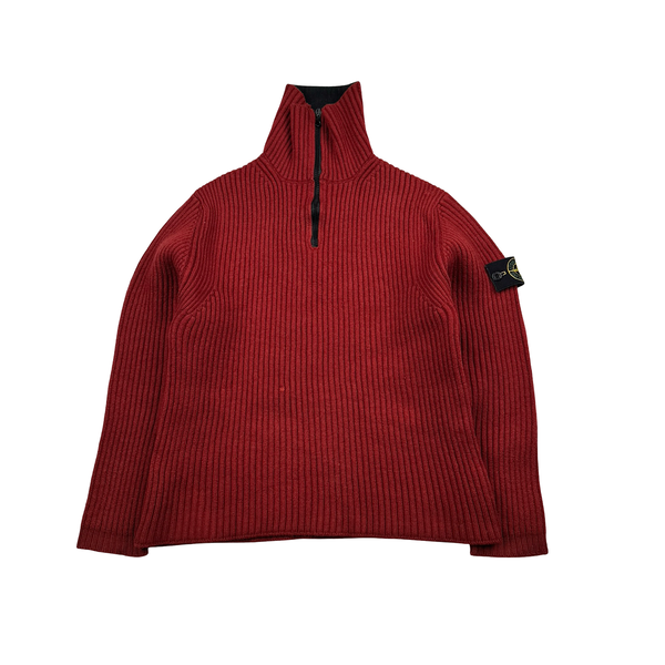 Stone Island AW/2001 Thick Wool Knit Quarter Zip Jumper - Small