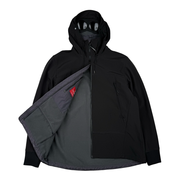CP Company Black Soft Shell Goggle Hooded Zipped Jacket - 3XL (58)