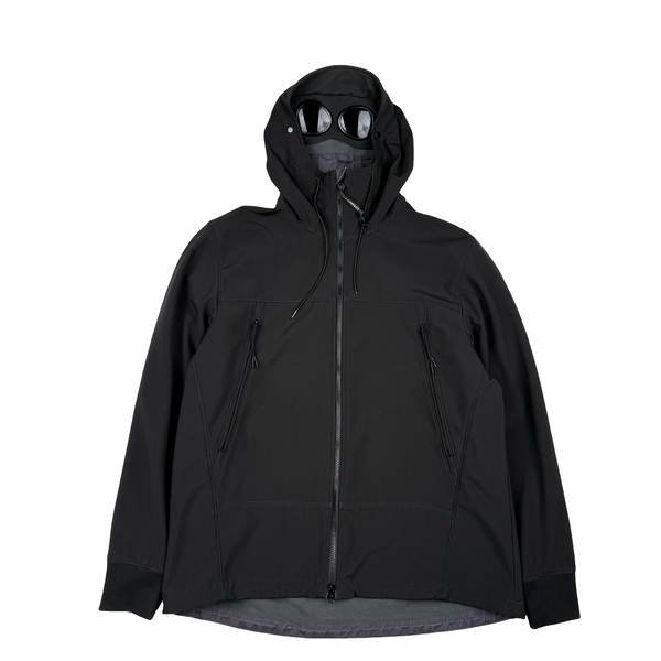 CP Company Black Soft Shell Goggle Hooded Zipped Jacket - 3XL (58)
